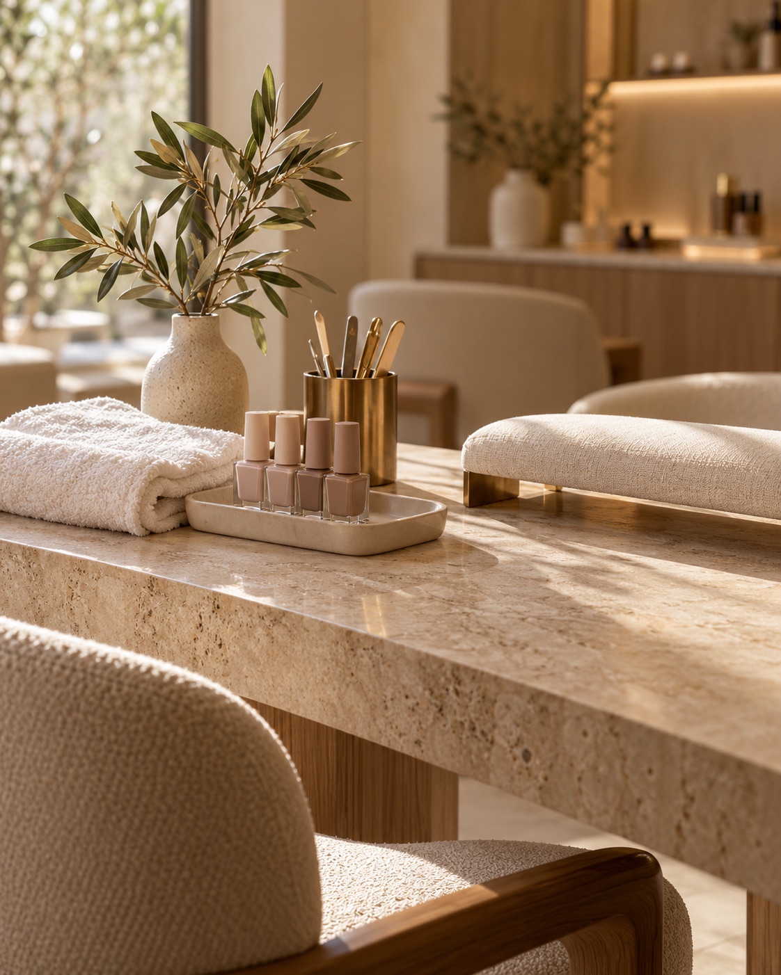 Conceito visual de detalhes de uma bancada de manicure, criado com IA